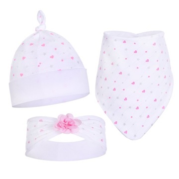 KOMPLET DZIECIĘCY CZAPKA+CHUSTA+OPASKA R.38