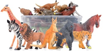 Zestaw duże FIGURKI ZWIERZĘTA 12 szt ZOO SAFARI MATA AKCESORIA lew słoń koń