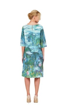 Sukienka midi 100% Len r.36 Claude Monet Water Lilies Dl