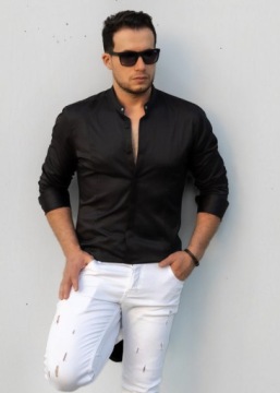 РУБАШКА МУЖСКАЯ КЛАССИЧЕСКАЯ, ОДНОКРАТНАЯ С ВОРОТНИКОМ-СТОЙКОЙ, ЧЕРНАЯ - XXL