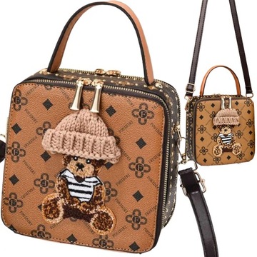 TORBA TOREBKA DAMSKA LISTONOSZKA KUFEREK NA RAMIĘ MAŁA TEDDY BAG MIŚ KARMEL