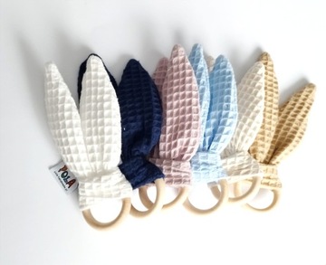 Деревянный прорезыватель POLA-РУЧНАЯ РАБОТА, кроличьи ушки - экрю