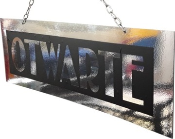TABLICZKA OTWARTE ZAMKNIĘTE BD lustro chrom SREBRO