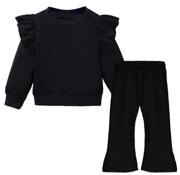 92 Komplet dziecięcy BLUZA SPODNIE dzwony bluza z falbanką czarny