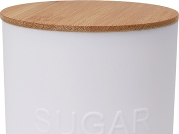 BIAŁY Pojemnik 1000ml z BAMBUSOWĄ pokrywką CUKIER