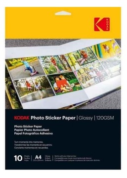 Papier Foto KODAK Naklejki Etykiety do Drukarki 10x 10szt. A4