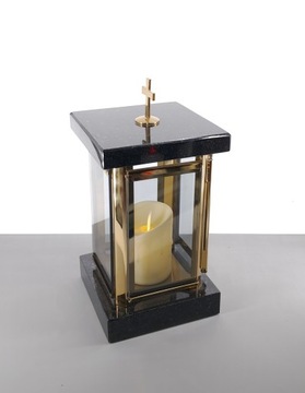 Lampion Nagrobny Granitowy stal nierdzewna jasno złoty POŁYSK