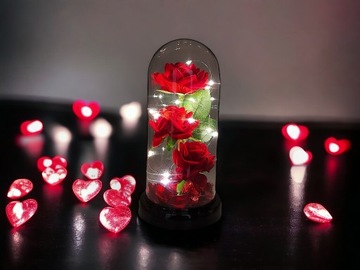 ВЕЧНАЯ РОЗА В СТЕКЛЕ В КУПОЛЕ СВЕТЯЩАЯСЯ НА ДЕНЬ ВАЛЕНТИНА СВЕТОДИОДНАЯ ПОДАРОЧНАЯ КОРОБКА
