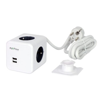 Rozgałęźnik Kostka Power Cube 4 gniazda 230V + 2xUSB 2,1A z przewodem 1,5m