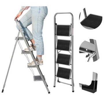 DRABINA DOMOWA 4 STOPNIOWA 150 KG MOCNA STALOWA