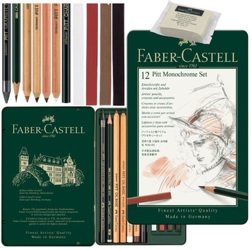 FABER-CASTELL Zestaw do szkicowania Pitt Monochrome ołówki węgiel 12 szt