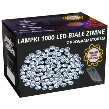 LAMPKI CHOINKOWE 1000LED BIAŁE ZIMNE CHOINKA 63M