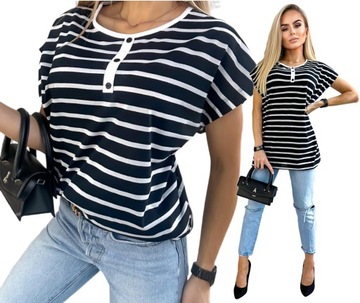 Stylowa kobieca luźna BLUZKA modny print paski PLUS SIZE