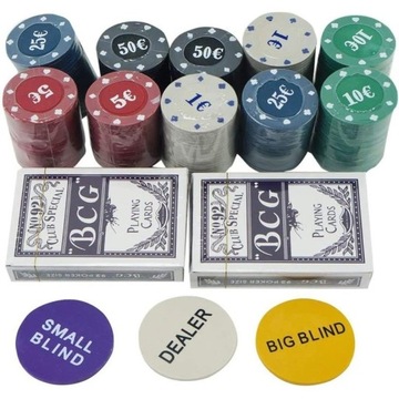 Zestaw 200 Żetonów Pokera BlackJack Gra Karty Mata