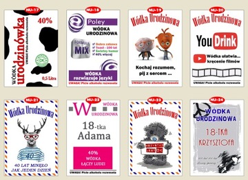 Наклейки Этикетки «ВОДКА» на ДНИ РОЖДЕНИЯ 18 30 40 50