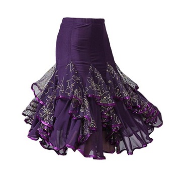 Women Ballroom Latin Tango Dance Skirt Sequin Dress Dance Skirt B
