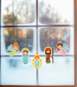 РОЖДЕСТВЕНСКАЯ наклейка на окно HOLY FAMILY 1 для красивого окна