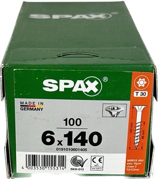 Wkręty uniwersalne do drewna 6 x 140mm SPAX WIROX BIT T30 g. stożek 100szt