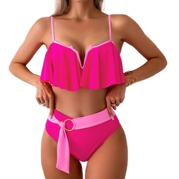 Kolorowy Strój Kąpielowy Z Dopasowanym Krojem I Falbankami- Bikini Z