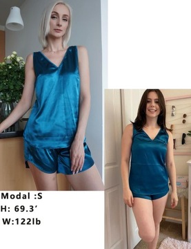 Jedwabna satynowa piżama Tank Top Piżama Krótkie komplety Bez rękawów Jedwabista piżama V