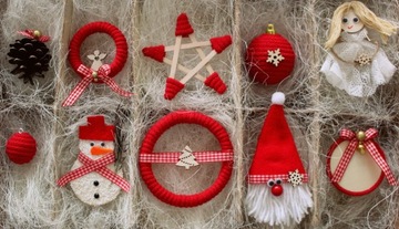 CHOINKA DREWNIANA 220CM NA ŚCIANĘ Z OZDOBAMI 40SZT