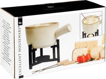 Фарфоровый набор для сырного фондю - 4 предмета, миска, подставка, вилки