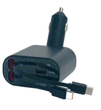 Быстрое автомобильное зарядное устройство | 100Вт 3А | USB-C | 4в1 | + ПОВОДОК