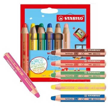 Kredki Stabilo Woody 3w1 6 Sztuk + Temperówka