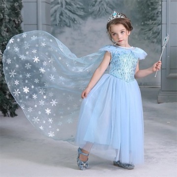 ПЛАТЬЕ ЭЛЬЗЫ FROZEN 2 КОСТЮМ ЭЛЬЗЫ НА БАЛ КАРНАВАЛЬНЫЙ ПАРИК 140/146