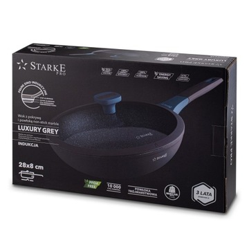 ГЛУБОКАЯ СКОВОРОДА, мраморная индукция, СКОВОРОДА ВОК С КРЫШКОЙ, большая, 28 см, ЛЮКС