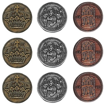 ZESTAW 9 STOLICOWYCH METALOWYCH MONET LARP RPG