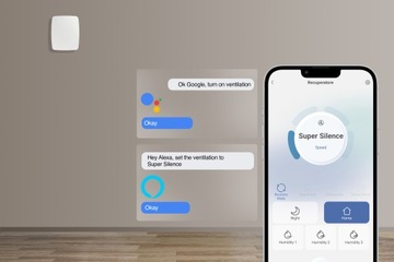 Компактная настенная установка рекуперации тепла KERS+50 160 с дистанционным управлением, датчик влажности 50 м3/ч