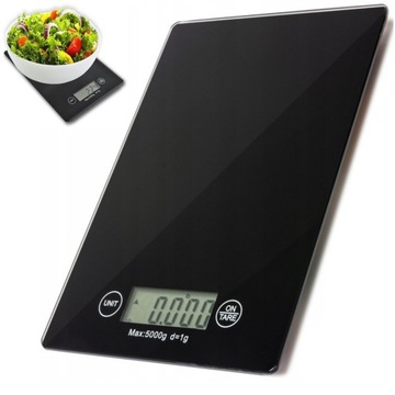 WAGA KUCHENNA ELEKTRONICZNA LCD DO 5KG OD 1G SZKLANA CZARNA DOMOWA PŁASKA