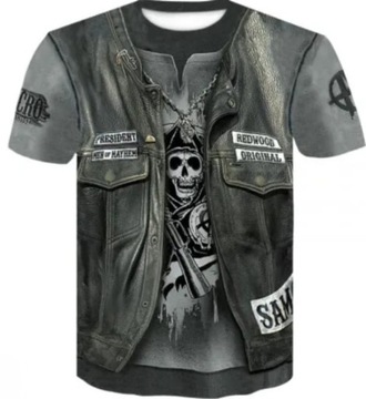 KOSZULKA MĘSKA T-SHIRT 3D MOTOCYKLOWA ROCKOWA M