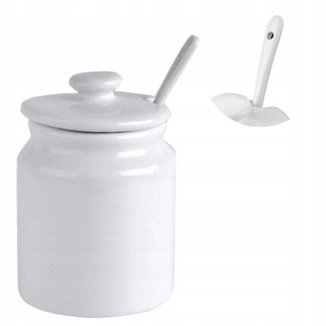 CUKIERNICA BIAŁA PORCELANOWA Z ŁYŻECZKĄ I POKRYWKĄ