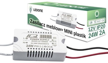 ZASILACZ MEBLOWY MINI PLA 12V 2A 24W IP20 taśm led