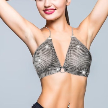 zr-Rhinestone Crop Top Bling Bikini Sleeveless Body