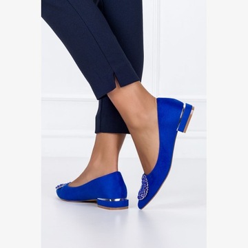 DAMSKIE BALERINY PÓŁBUTY ELEGANCKIE WSUWANE Z OZDOBĄ I SKÓRZANĄ WKŁADKĄ r37