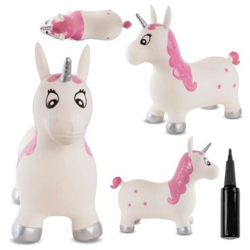 Skoczek gumowy dla dzieci JEDNOROŻEC 60 cm biały do skakania z pompką