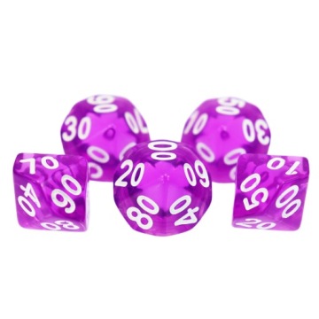 Набор из 10 с десятистенными кубами K10 0-9+00-90 Purple Transparent