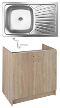 SZAFKA KUCHENNA dąb Sonoma 60x80+ZLEWOZMYWAK+SYFON