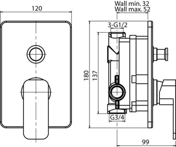 OMNIRES PARMA комплект смесителей скрытого монтажа ЧЕРНЫЙ черный RAIN SHOWER 30x19