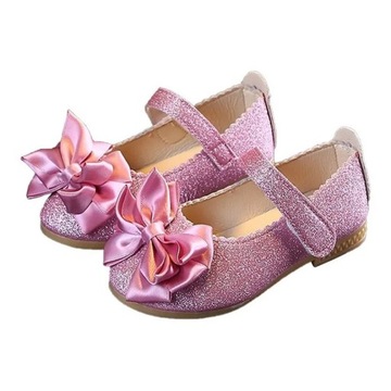 1 Pair Kids Glitter Bow Decor Dress Shoe Children Girl Synthetic Leather Fl