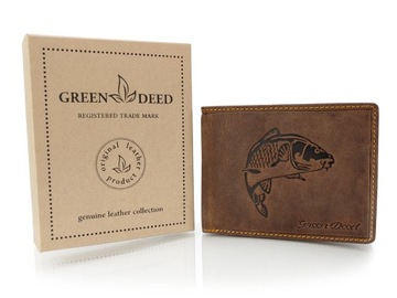 Prezent dla Wędkarza męski skórzany portfel z tłoczonym motywem ryby KARPIA