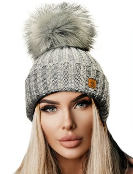 Polska Zimowa CZAPKA CIEPŁA pompon Woolk Rita