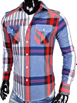 Koszula męska niebieska we wzory slim KD98 r. XL