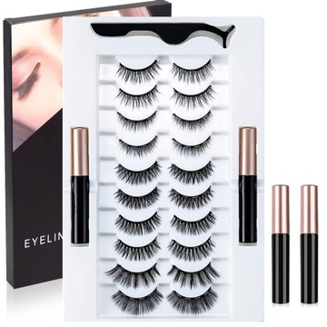RZĘSY MAGNETYCZNE DŁUGIE 10PARY EYELINER PĘSETA