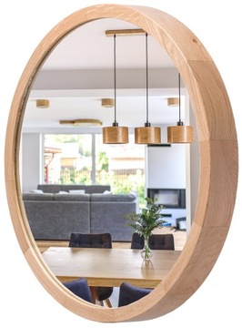 Lustro ścienne LEJA okrągłe fi375 drewno DĄB do przedpokoju salonu STYLOWE