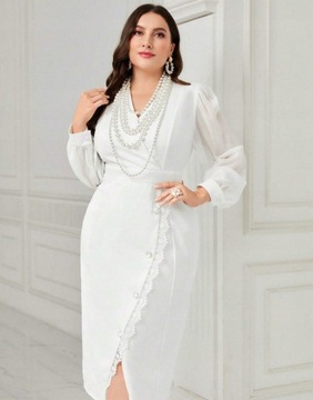 SHEIN CURVE SUKIENKA ELEGANCKA BIAŁA MIDI Shein