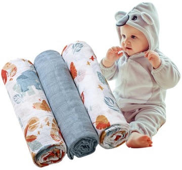 Pieluszki muślinowe bawełniane miękkie 3 sztuki Babyono 348/07 gołębi